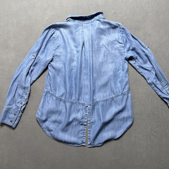 Cloth & Stone Shirt Womens Medium Blue Tencel Long Sleeve Button Up Chambray Top - Picture 9 of 14